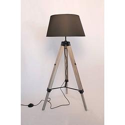 Foto van Maxxhome vloerlamp lilly - staande lamp - leeslamp - driepoot - hout -145 cm - e27 - led - 40w - zwart