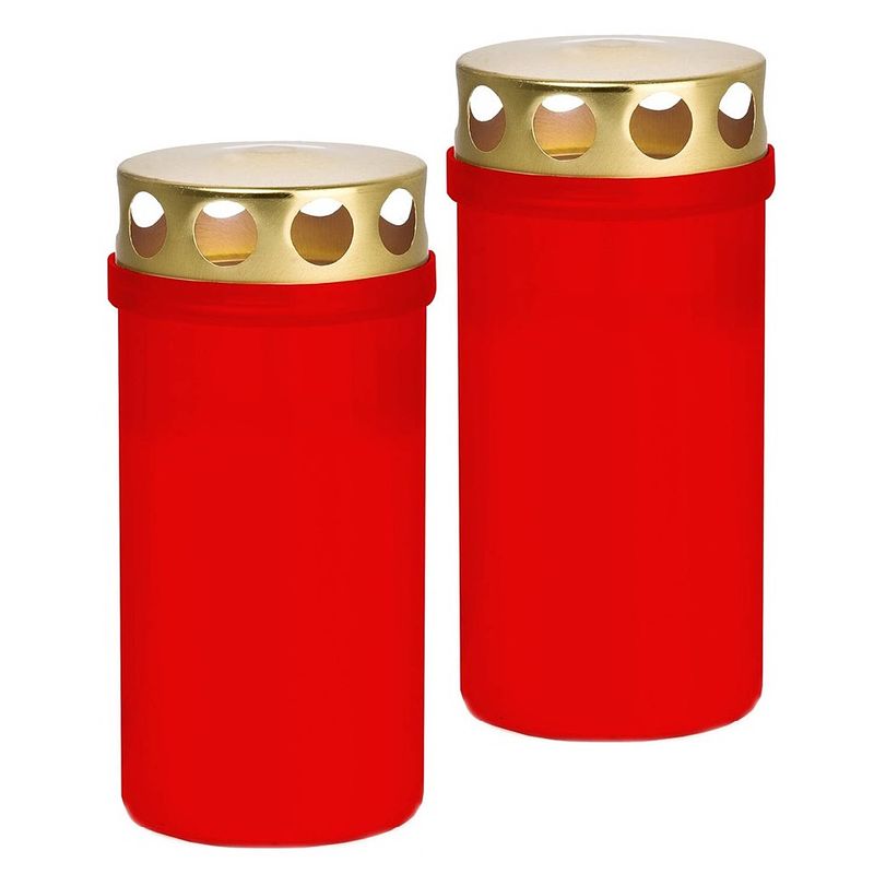 Foto van Trend candles grafkaars/gedenklicht - 2x - rood - kunststof - met deksel - 6 x 12,6 cm - 2 dagen - stompkaarsen