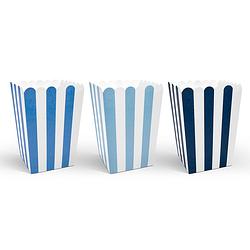 Foto van 6x stuks blauwe gestreepte snoep bakjes 7,5 x 7,5 x 12,5 cm - wegwerpbakjes