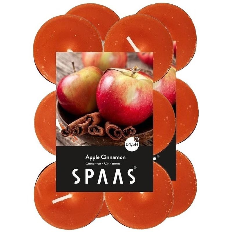 Foto van 24x theelichten appel/kaneel geurkaarsen apple cinnamon 4,5 branduren - geurkaarsen