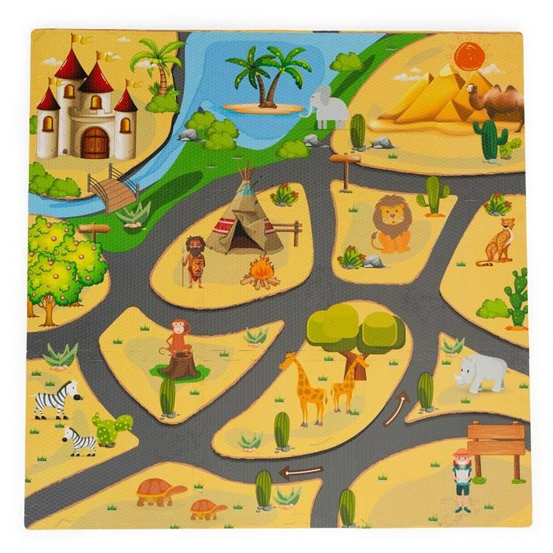 Foto van Ecotoys 9 delige puzzelspeelmat foam safari voor baby en peuter - vloerpuzzel inclusief opbergtas - 93,5x93,5cm