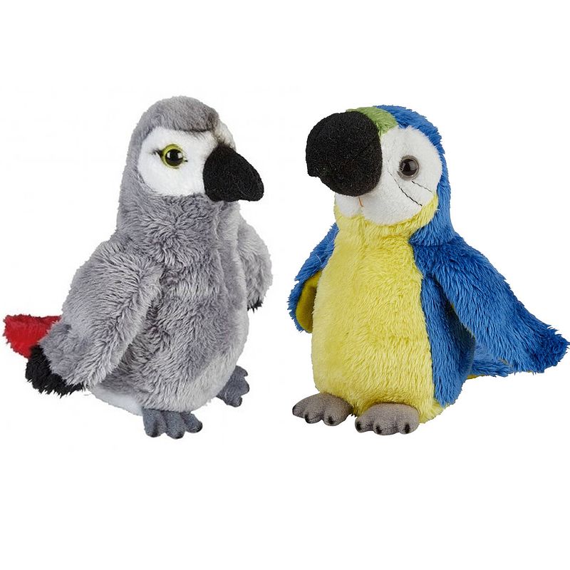 Foto van Papegaaien serie pluche knuffels 2x stuks -blauwe en grijze van 15 cm - vogel knuffels