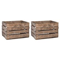 Foto van Set van 2x stuks houten opberg fruitkisten/kratten 42 x 51 cm - aardappel/appel kratjes/kistjes - fruit opslagkisten