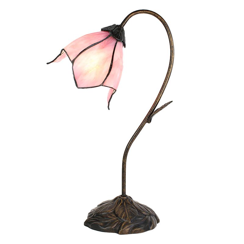 Foto van Haes deco - tiffany tafellamp bloem roze 30x17x48 cm fitting e14 / lamp max 1x25w