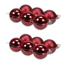 Foto van 12x stuks glazen kerstballen rood 8 cm mat/glans - kerstbal