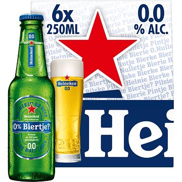 Foto van Heineken premium pilsener 0.0 bier draaidop fles 6 x 25cl bij jumbo