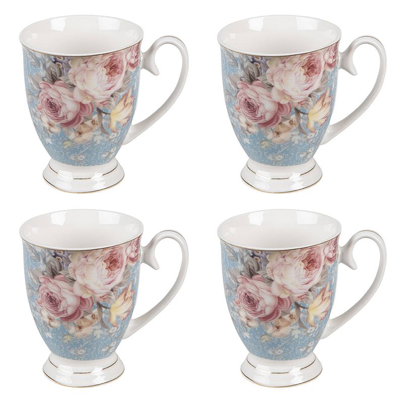 Foto van Haes deco - mokken set van 4 - 11x8x10 cm / 300 ml - met bloemen - peony chique