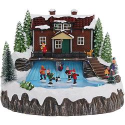 Foto van Christmas decoration kerstdorp huis met schaatsers- 29x28x23 cm - kerstdorpen