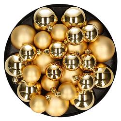Foto van Kerstversiering kunststof kerstballen goud 6-8-10 cm pakket van 22x stuks - kerstbal