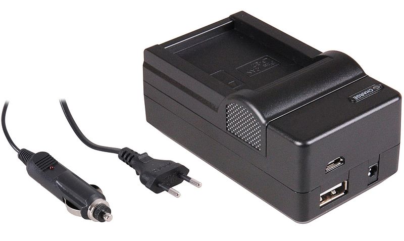 Foto van 4-in-1 acculader voor canon lp-e17 accu - compact en licht - laden via stopcontact, auto, usb en powerbank