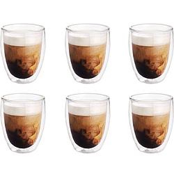 Foto van 6x koffieglazen/theeglazen dubbelwandig glas 300 ml - koffie- en theeglazen