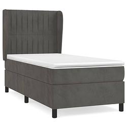 Foto van The living store boxspringbed - donkergrijs fluwelen bedframe - 193 x 93 x 118/128 cm - pocketvering matras -