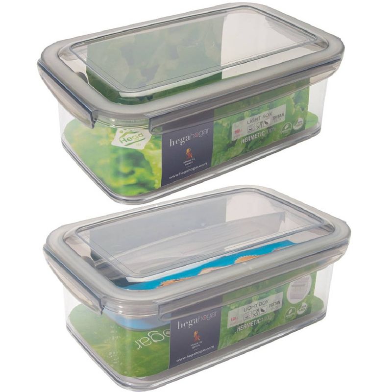 Foto van 2x voorraad/vershoudbakjes 1,9 met tray transparant/grijs plastic 24 x 15 cm - vershoudbakjes