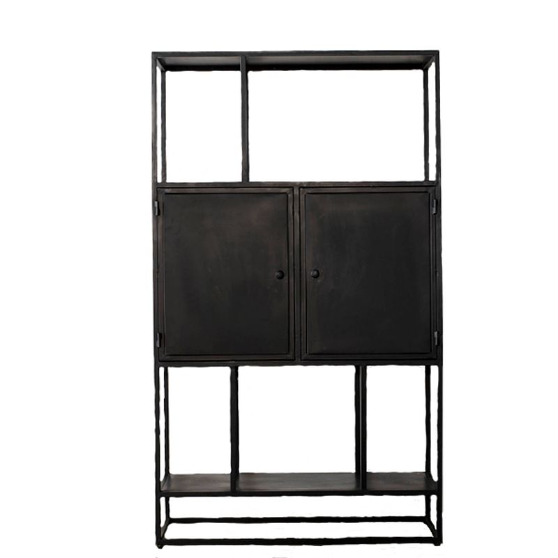 Foto van Giga meubel metalen kast - zwart - 105x40x180cm - kast urban 2 deurs midden