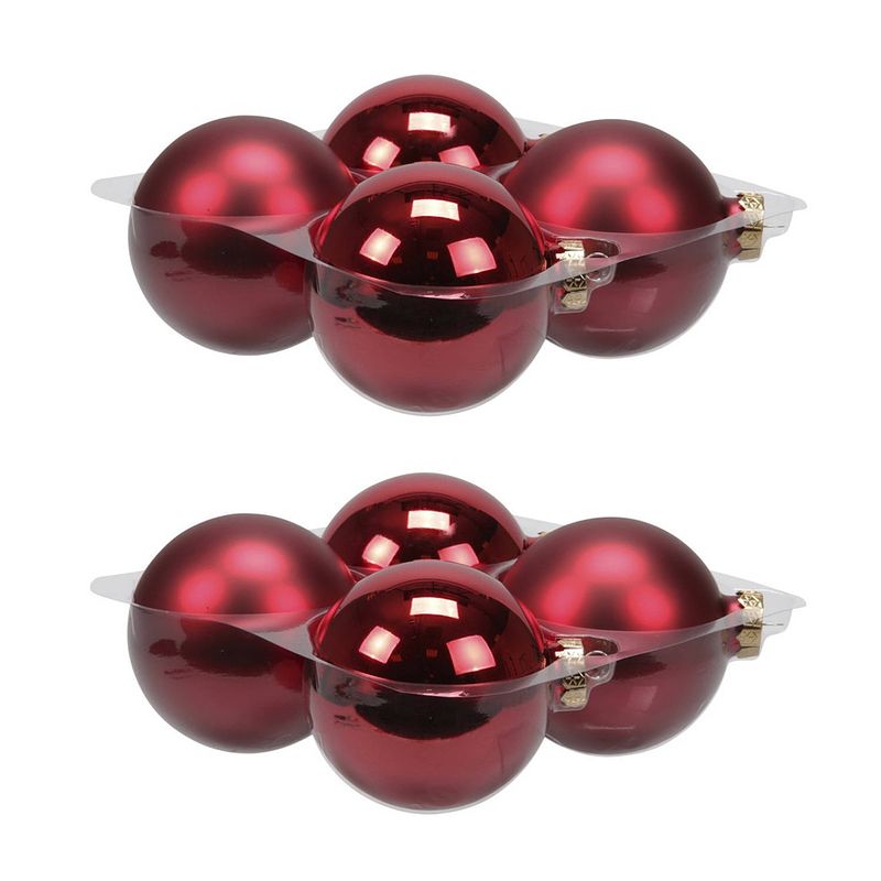 Foto van 8x stuks glazen kerstballen rood 10 cm mat/glans - kerstbal