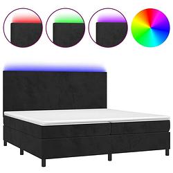 Foto van The living store bed - boxspring - 203 x 200 x 118/128 cm - zwart fluweel - inclusief matras en led