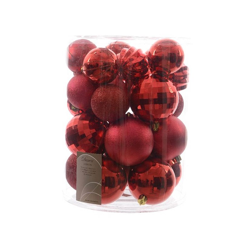 Foto van Decoris kerstballen kunststof 6-8cm rood 30st