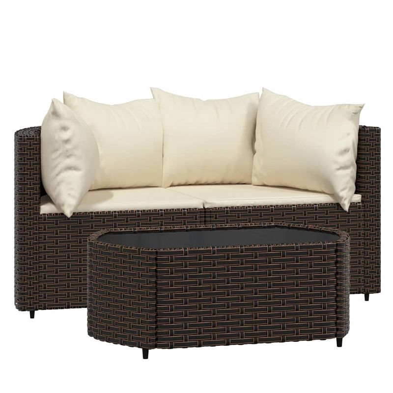 Foto van Vidaxl 3-delige loungeset met kussens poly rattan bruin