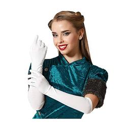Foto van Verkleed party handschoenen voor dames - polyester - wit - one size - lang model - verkleedhandschoenen