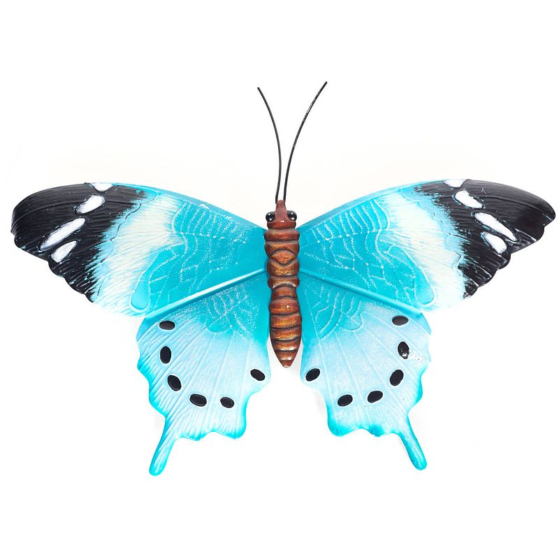 Foto van Tuindecoratie vlinder van metaal blauw/zwart 48 cm - tuinbeelden
