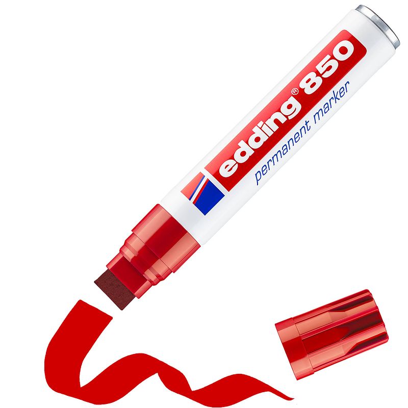 Foto van Edding 850/1 permanent marker rood - beitelvormige punt 5-16 mm - blister