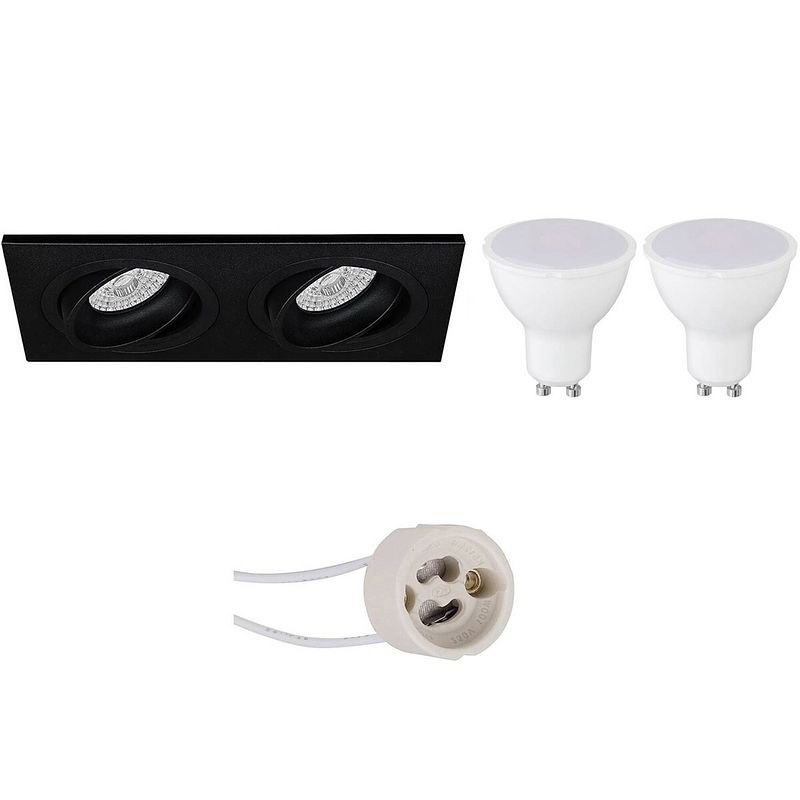 Foto van Led spot set - pragmi borny pro - gu10 fitting - inbouw rechthoek dubbel - mat zwart - 4w - natuurlijk wit 4200k -