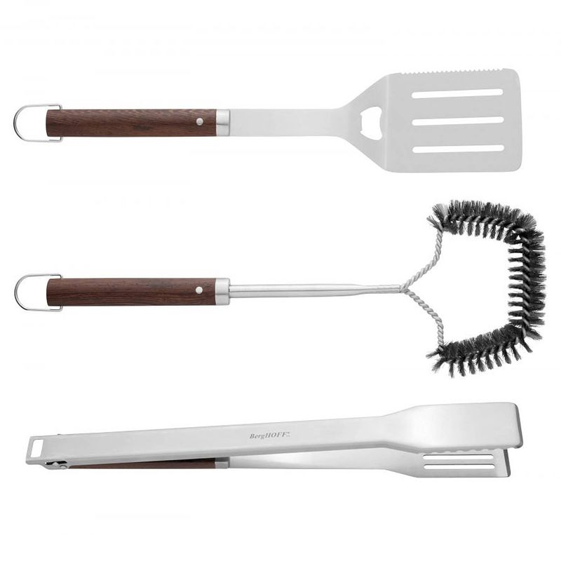 Foto van Driedelige barbecueset, zilver - hout/roestvrij staal - berghoff essentials line