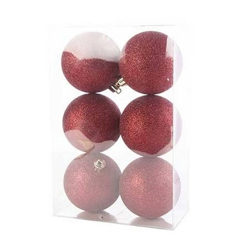 Foto van 6x kunststof kerstballen glitter donkerrood 8 cm kerstboom versiering/decoratie - kerstbal