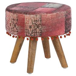 Foto van Womo-design zitkruk rood, 38x36 cm, gemaakt van stoffen bekleding met houten poten