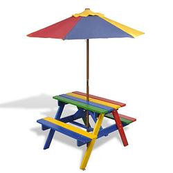 Foto van Vidaxl kinderpicknicktafel met banken en parasol hout meerkleurig