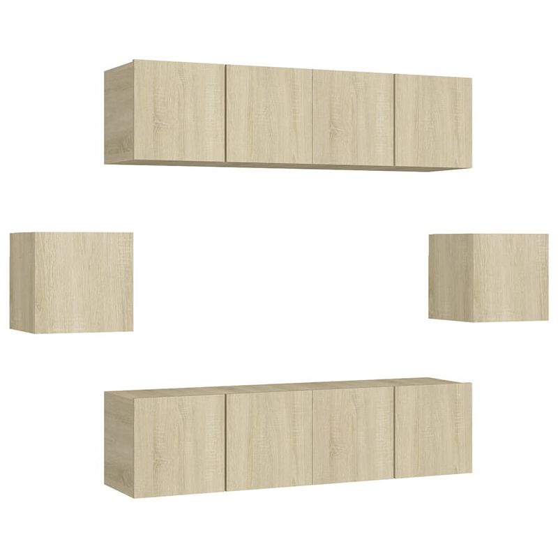 Foto van The living store televisiewandmeubelset - sonoma eiken - 4x 60x30x30cm + 2x 30.5x30x30cm