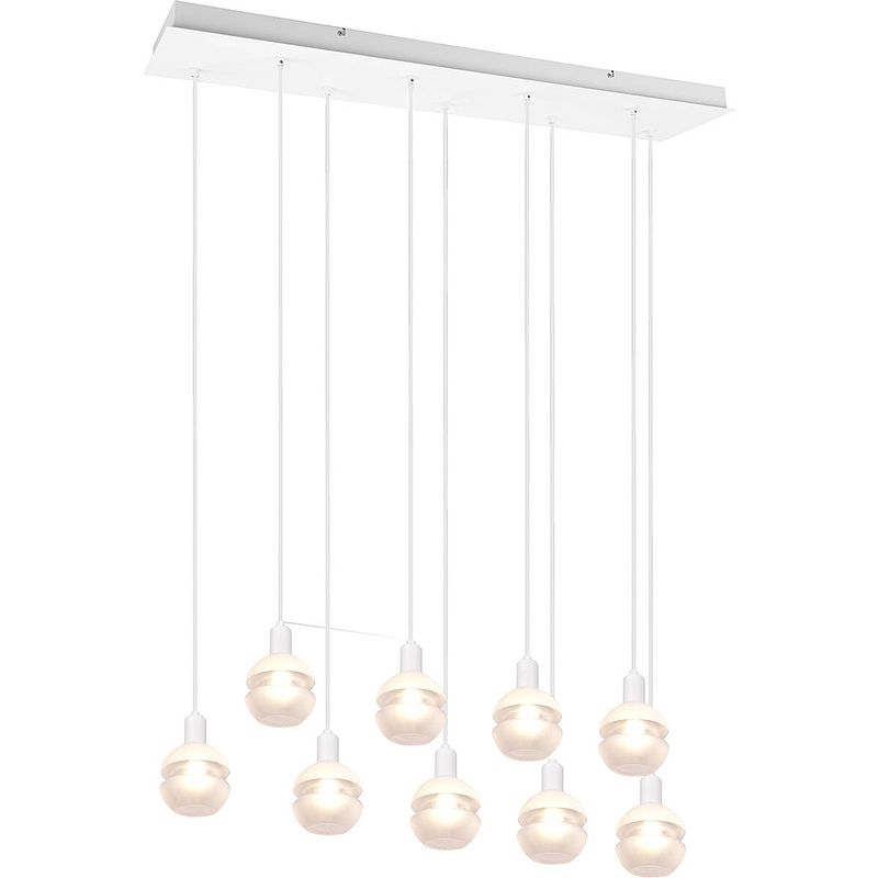 Foto van Led hanglamp - hangverlichting - trion merda - e14 fitting - 9-lichts - rechthoek - mat wit - aluminium