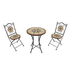 Foto van Axi amélie 3-delige mozaïek bistroset windroos multikleur bistro set met tafel & 2 stoelen