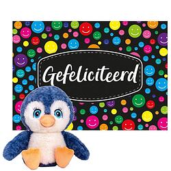 Foto van Keel toys - cadeaukaart gefeliciteerd met knuffeldier pinguin 25 cm - knuffeldier