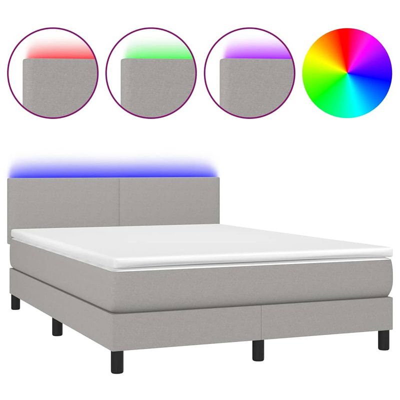 Foto van The living store boxspring bed - led - 203 x 144 x 78/88 cm - lichtgrijs - pocketvering matras - huidvriendelijk