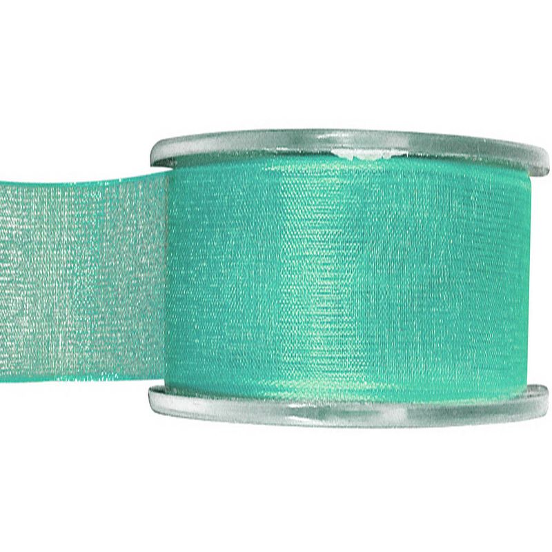 Foto van 1x hobby/decoratie mintgroene organza sierlinten 4 cm/40 mm x 20 meter - cadeaulinten