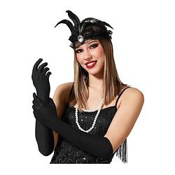 Foto van Verkleed party handschoenen voor dames - polyester - zwart - one size - lang model - verkleedhandschoenen