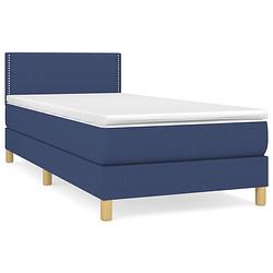 Foto van The living store boxspringbed - blauw - 193 x 90 x 78/88 cm - pocketvering matras - middelharde ondersteuning -