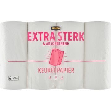 Foto van Jumbo keukenpapier extra sterk & absorberend 3 lagen 4 rollen