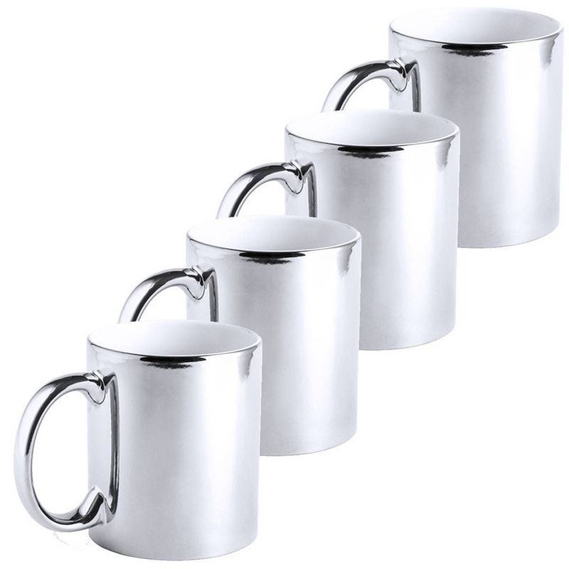 Foto van 4x zilveren bekers/mokken metallic 350 ml - bekers