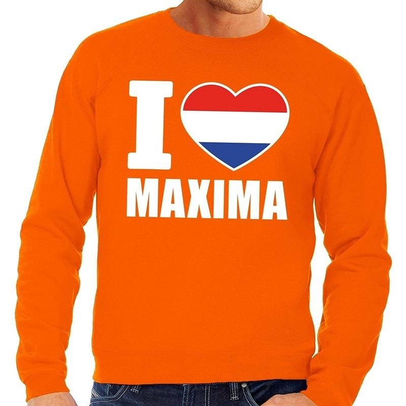 Foto van Oranje i love maxima sweater / trui heren - oranje koningsdag/ supporter kleding 2xl