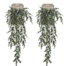 Foto van 2x kunstplanten groene eucalyptus hangplant/takken 75 cm - kunstplanten
