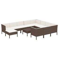 Foto van Vidaxl 12-delige loungeset met kussens poly rattan bruin