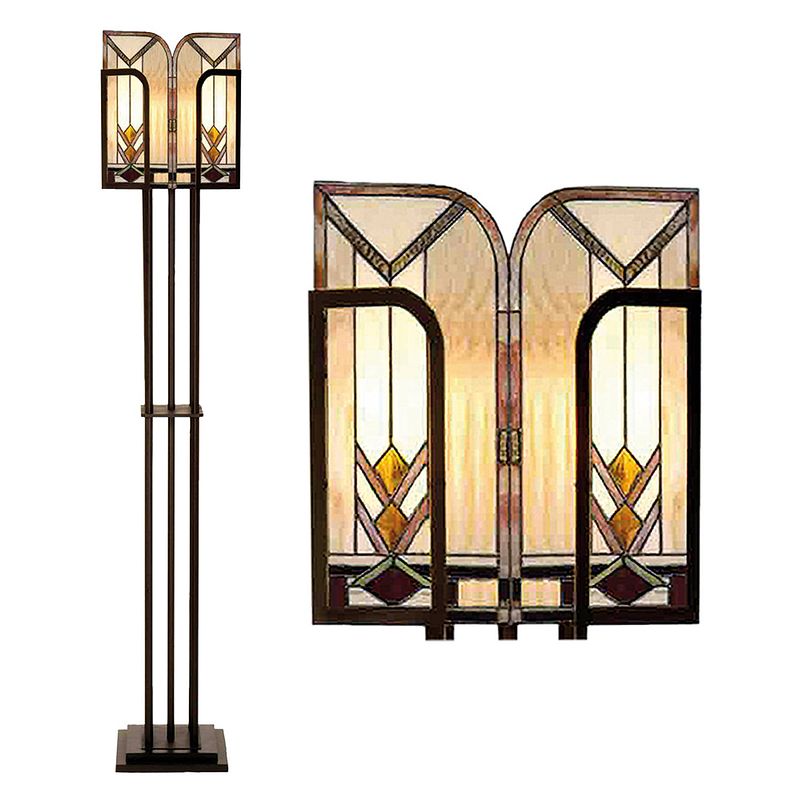 Foto van Haes deco - tiffany vloerlamp beige, bruin 35x28x182 cm e27/max 1x60w