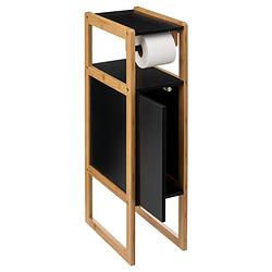 Foto van Toiletrolhouder natureo met reserverolhouder 33x20x80cm - zwart/bruin