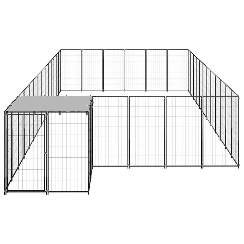 Foto van The living store hondenkennel xl - 770 x 330 x 110 cm - draadgaas - waterbestendig dak - zwart en zilvergrijs