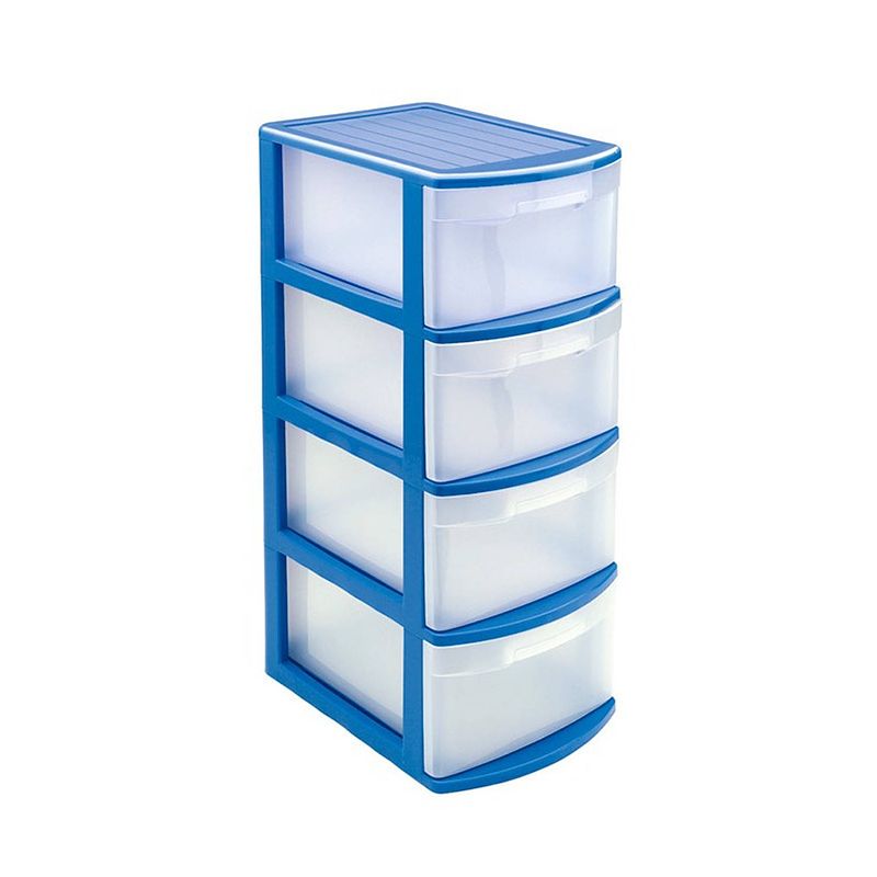 Foto van Ladeblok/bureau organizer met 4x lades blauw/transparant l39 x b28.5 x h78 cm - ladeblok