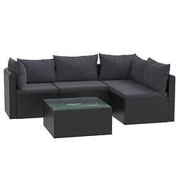 Foto van Vidaxl 5-delige loungeset met kussens poly rattan zwart