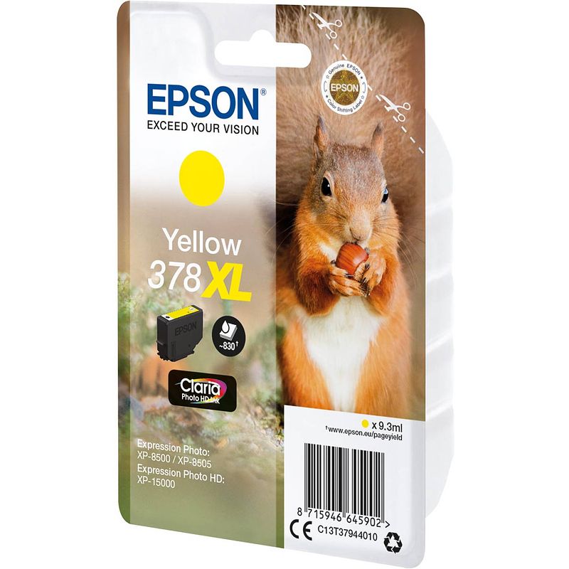 Foto van Epson inktcartridge 378 xl, 830 pagina'ss, oem c13t37944010, geel