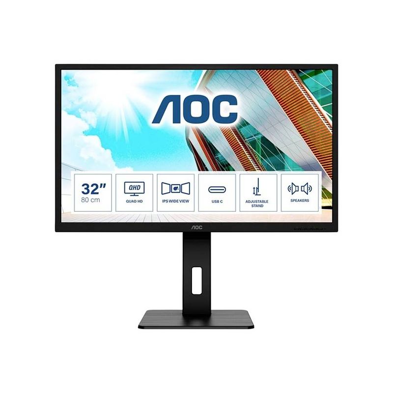 Foto van Aoc q32p2ca led-monitor energielabel f (a - g) 81.3 cm (32 inch) 2560 x 1440 pixel 16:9 4 ms hdmi, displayport, usb 3.2 gen 1, hoofdtelefoonaansluiting, usb-c
